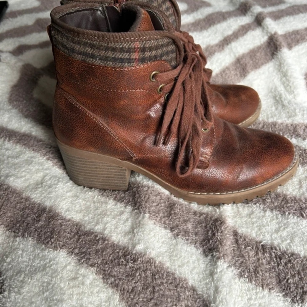 Joe Browns Chestnut Lace-Up Boots with Checkered Cuff
